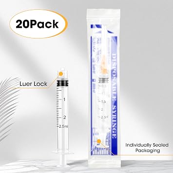 20 Pack 2.5ml/cc Lab Dispensing Tools with 25G (25mm), Individually Packaged, Plastic Measuring Tool Multiple Uses for Refilling and Measuring Liquids
