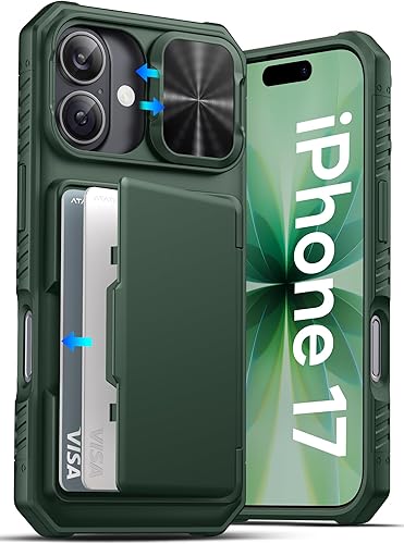 Miniatura 69 de ATATOO Funda para iPhone 16 con tarjetero (almacena 3-5 tarjetas) [bloqueo RFID] y funda para cámara deslizante, protección de grado militar, funda