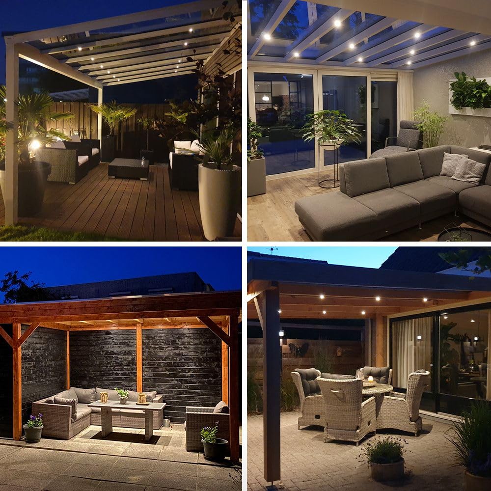 HOFTRONIC - Einbaustrahler Feuchtraum Badezimmer 12V Terrassenüberdachung IP65 Wasserdicht | 4x3W | 4x200 Lumen Warmweiß lichtfarbe Dimmbar mit RF-Fernbedienung. 3W Mini LED Einbaustrahler