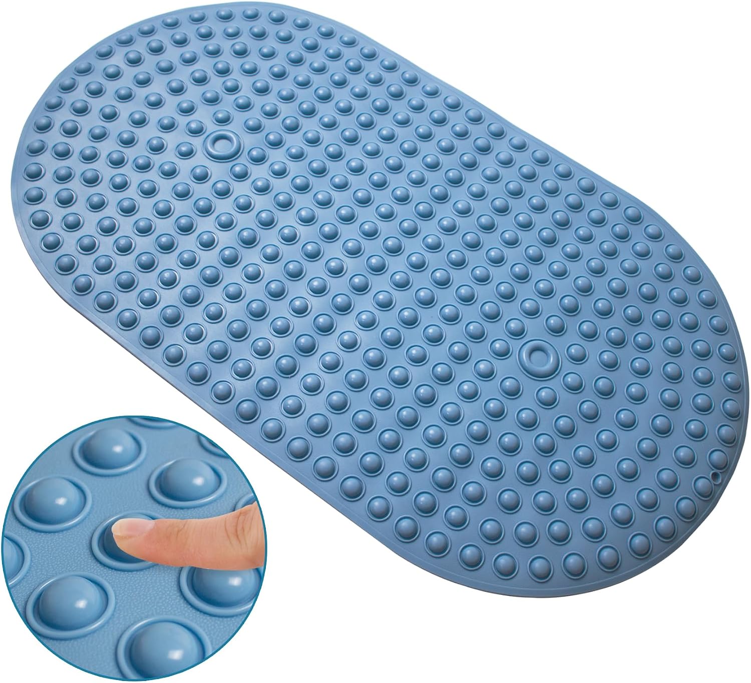 Tiamo Silicone Bath Mat for Tub Non Slip,27 x 17 Inches Bathtub Mat for Shower Anti Slip,Machine Washable,Push Pop Bubbles,Blue