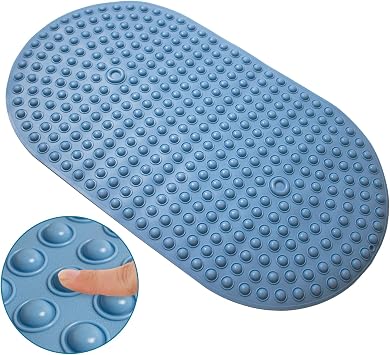 Tiamo Silicone Bath Mat for Tub Non Slip,27 x 17 Inches Bathtub Mat for Shower Anti Slip,Machine Washable,Push Pop Bubbles,Blue