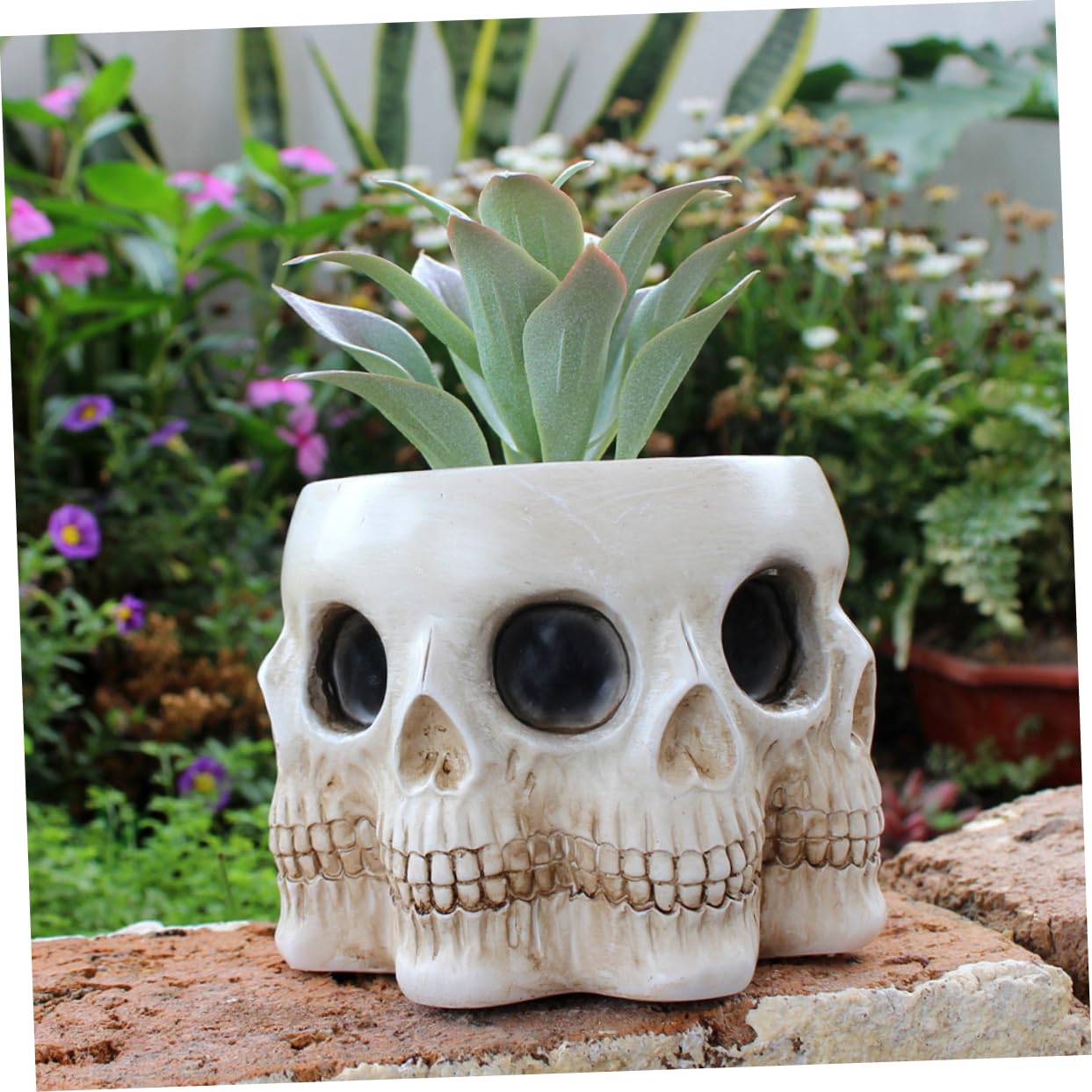 Vista del teschio bianco con vaso di fiori | Foto Gratis