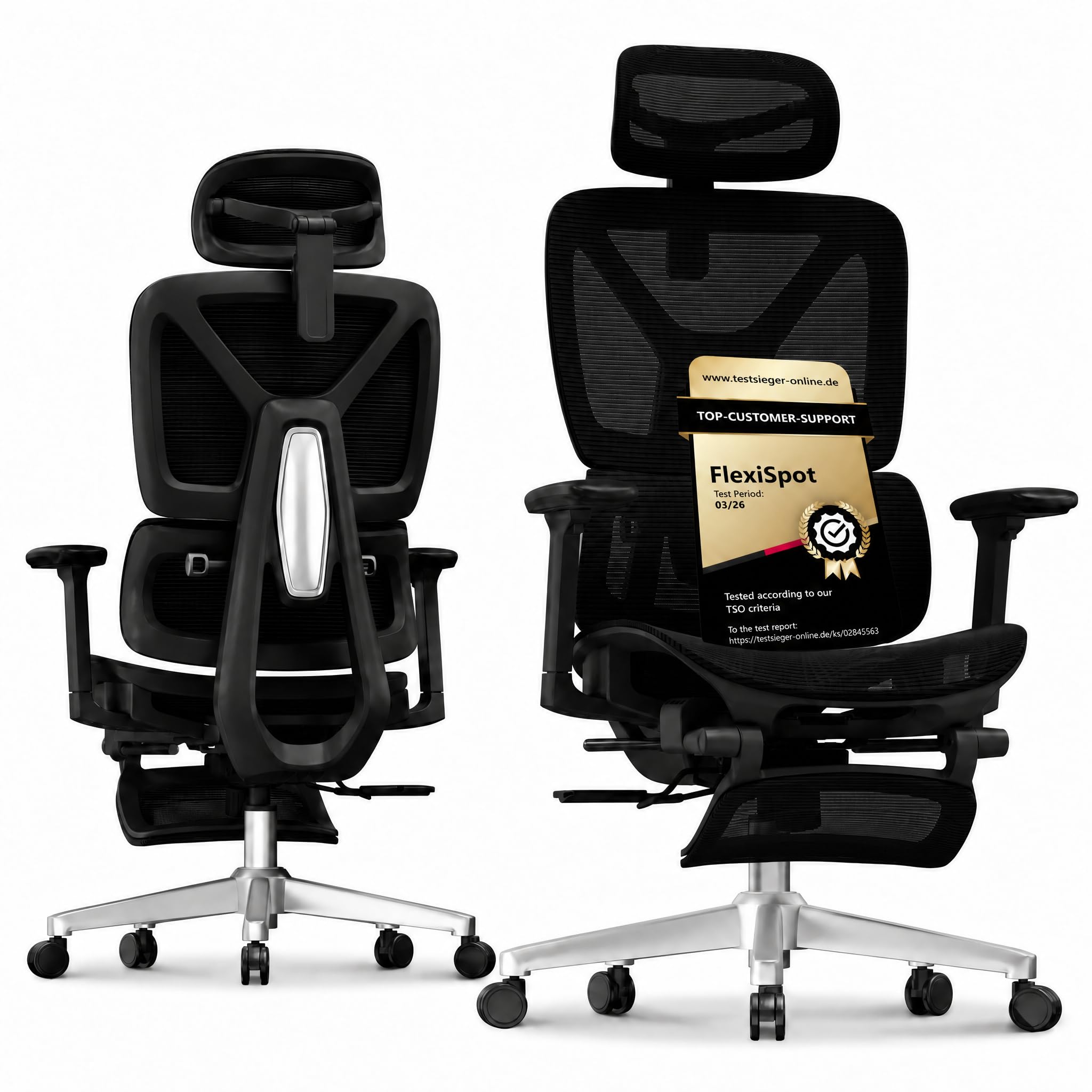 FLEXISPOT ErgoX Ergonomischer Bürostuhl mit Fußstütze Schwarz | 3D-Armlehnen, 3D-Kopfstütze, 5 Fach höhenverstellbare Rückenlehne, Atmungsaktiver Mesh Sitz, Arbeitsstuhl