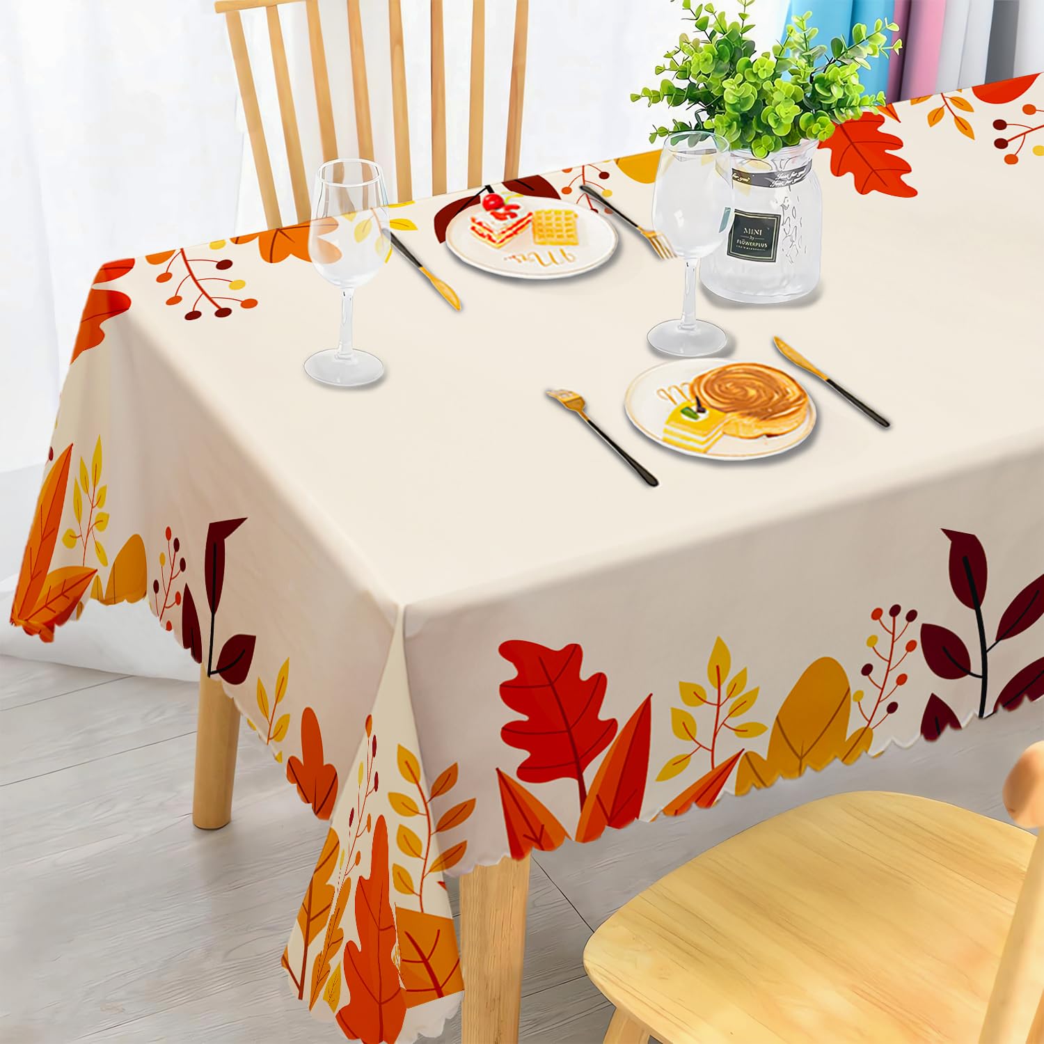 iEvery Wipeable Tablecloth Rectangular, Table Cloth Wipe Clean Maple Leaf Theme