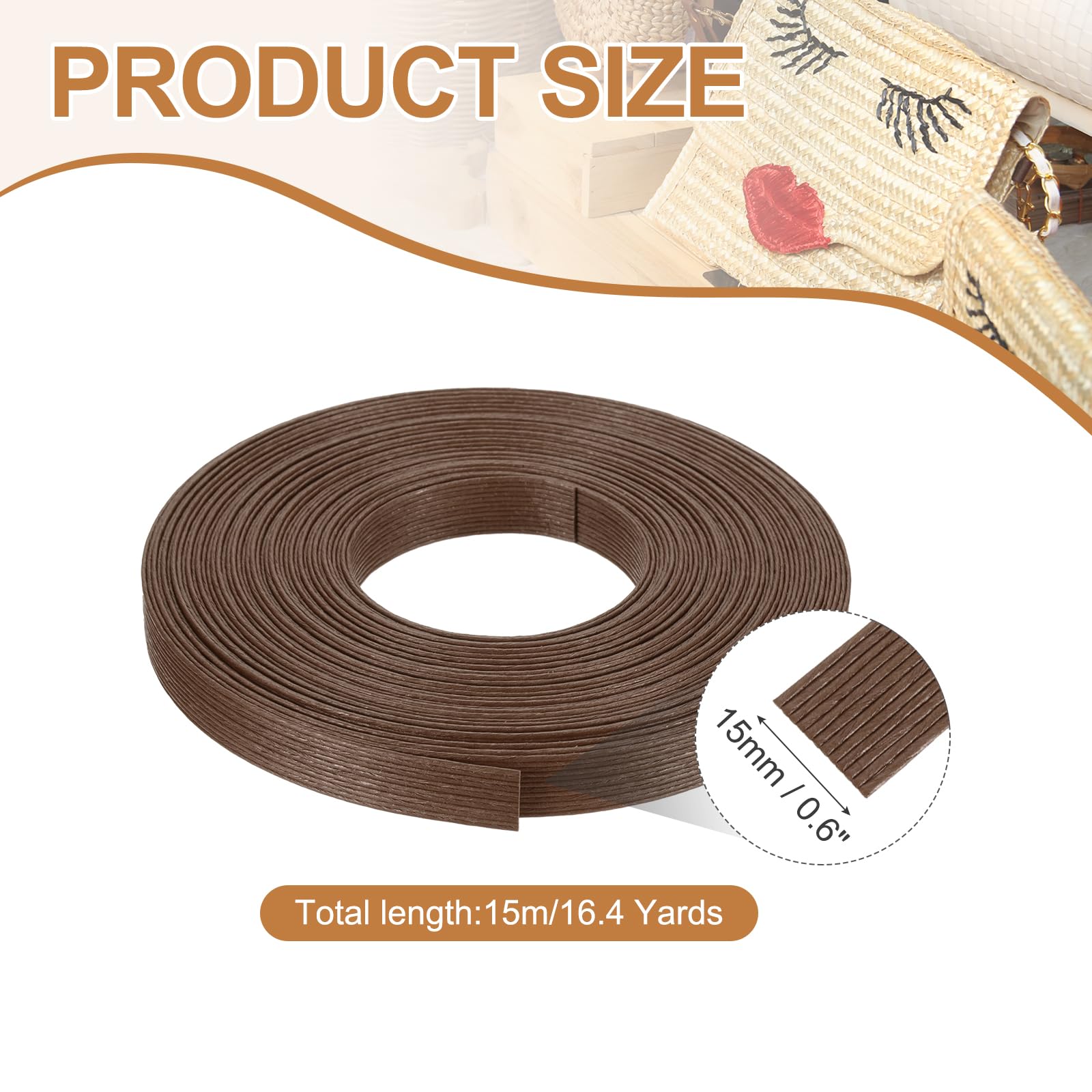 PATIKIL 16.4 Yards x 0.6" Paper Rattan Weaving Cane - Image 2