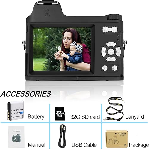 Miniatura 7 de Cámaras digitales 4K Point and Shoot para fotografía y video, cámara de vlogging de enfoque manual antivibración de 48MP con tarjeta 32G, cámara