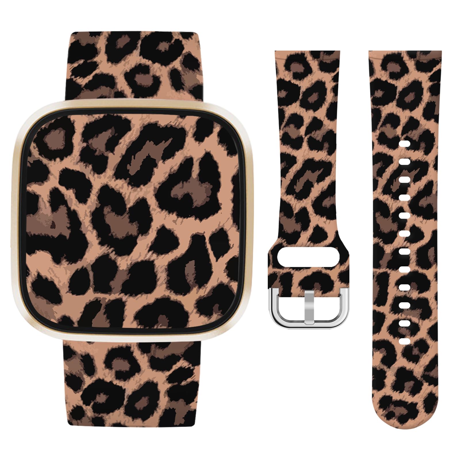 Vozehui Leopard Print Silicone Strap Compatible with Fitbit Versa 4 3/Sense/Sense 2,Soft Silicone Cute Replacement Straps for Women Men — image 1
