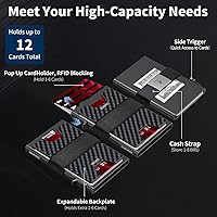 Vista 92 de Cartera delgada de aluminio para hombre, placa trasera expandible duradera, bloqueo RFID, billetera desplegable de metal minimalista, con capacidad