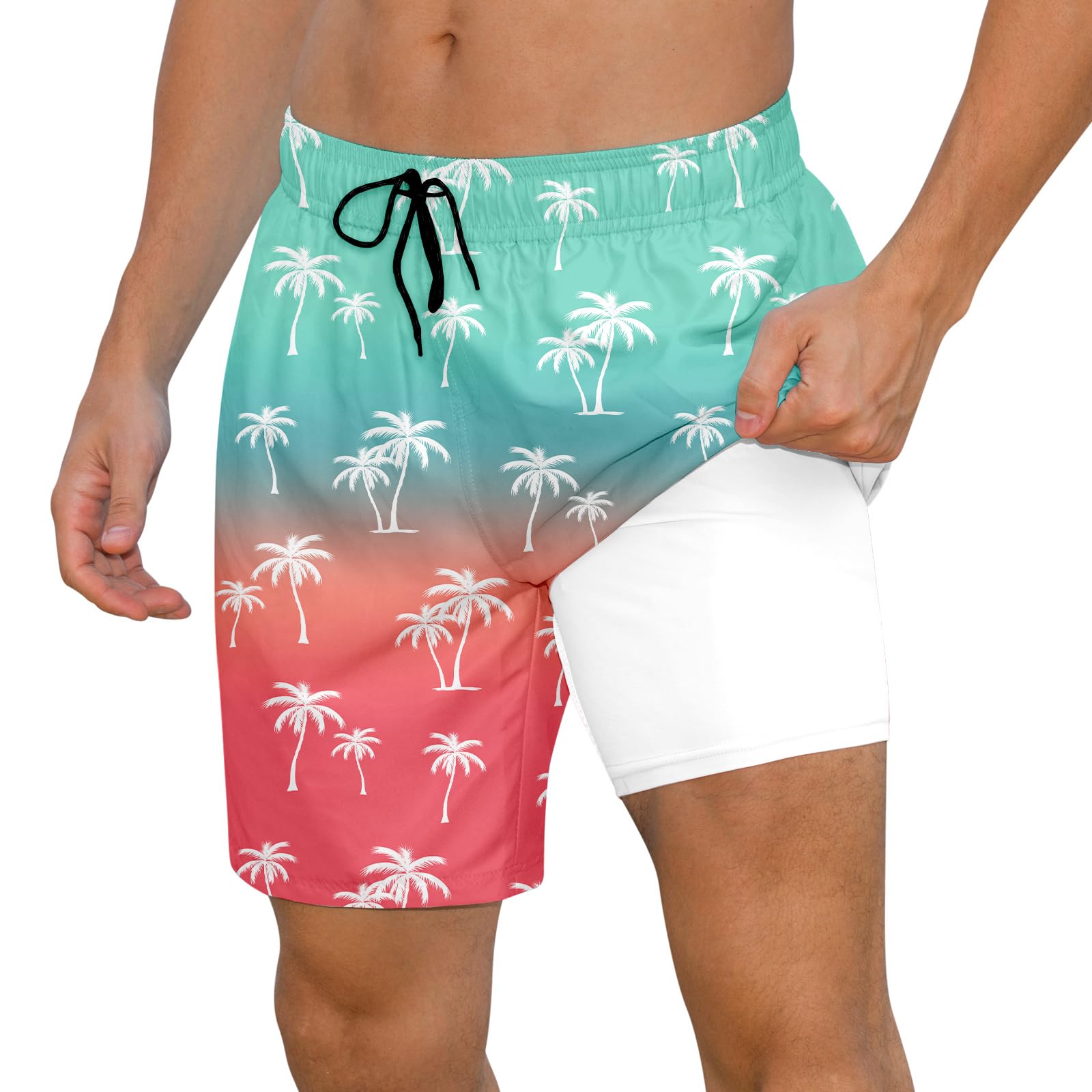 Cozople Mens Swimming Trunks with Compression Liner Swim Shorts 7 inch Quick Dry Bathing Suit Anti Chafe Boardshorts