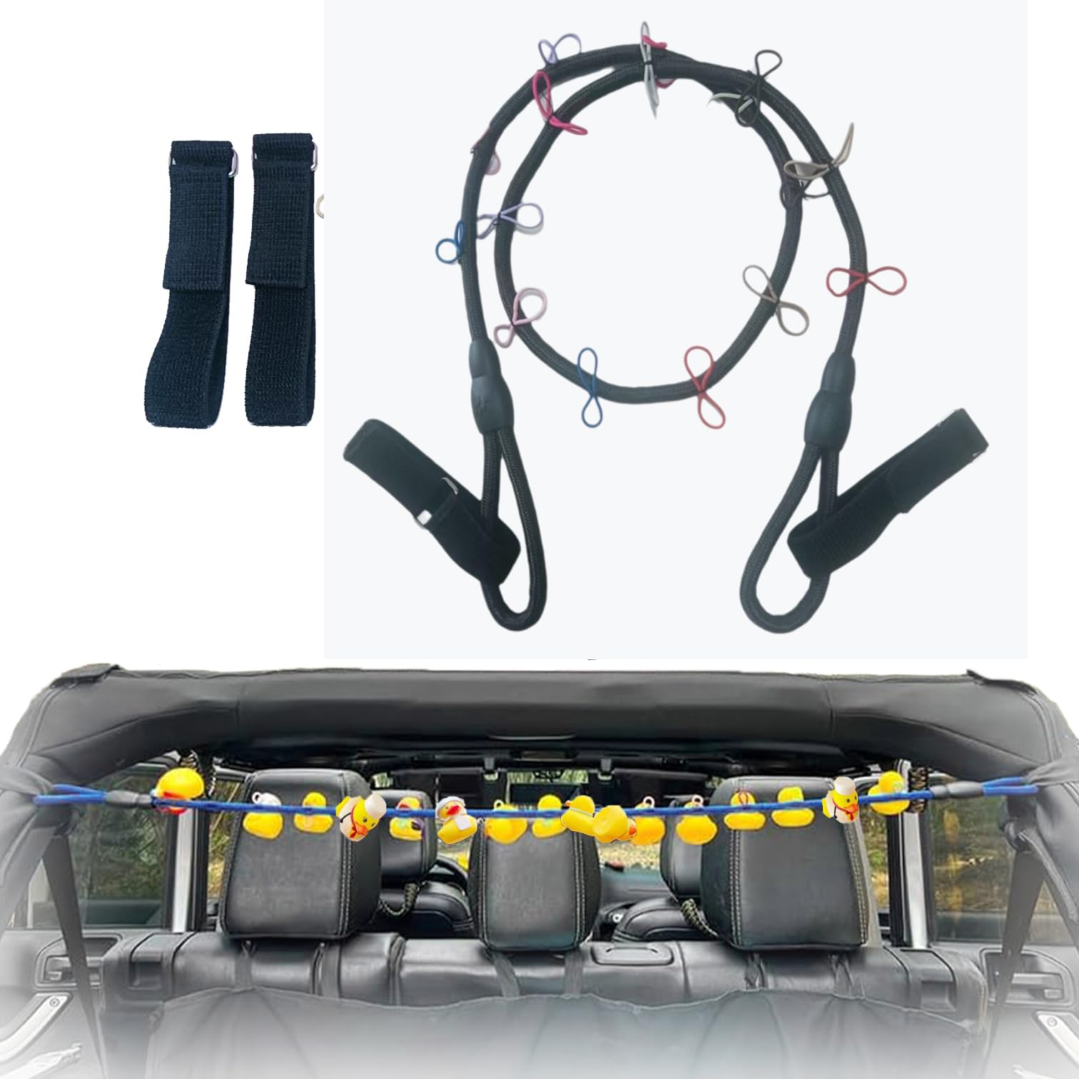 QBSHLHT Car Duck Holder for Dash,Wrangler YJ TJ JK JL & Gladiator JT, Adjustable Length Hold 32 Rubber Ducks,Display Fixed Owners Off-Road Vehicle Interior Accessories(Rubber Not Included) (Black)