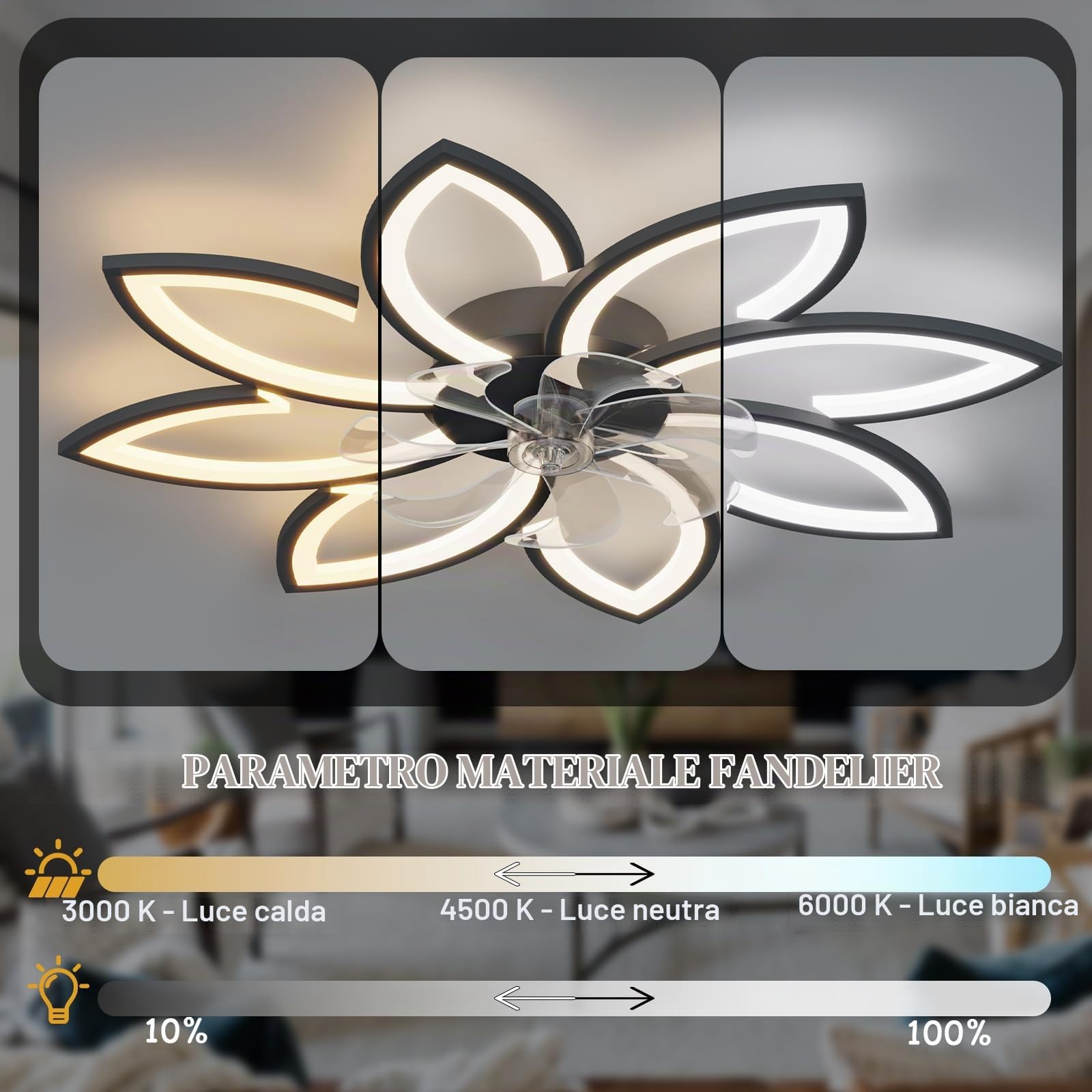 90cm,Forma a Fiore,Plafoniera con Ventilatore Compatibile con Alexa