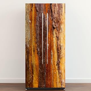 Self Adhesive Vinyl Refrigerator Wrap Eucalyptus Tree Bark Door Mural Sticker Peel and Stick Removable Door Cover Fridge Wrap Decal for Kitchen Decor