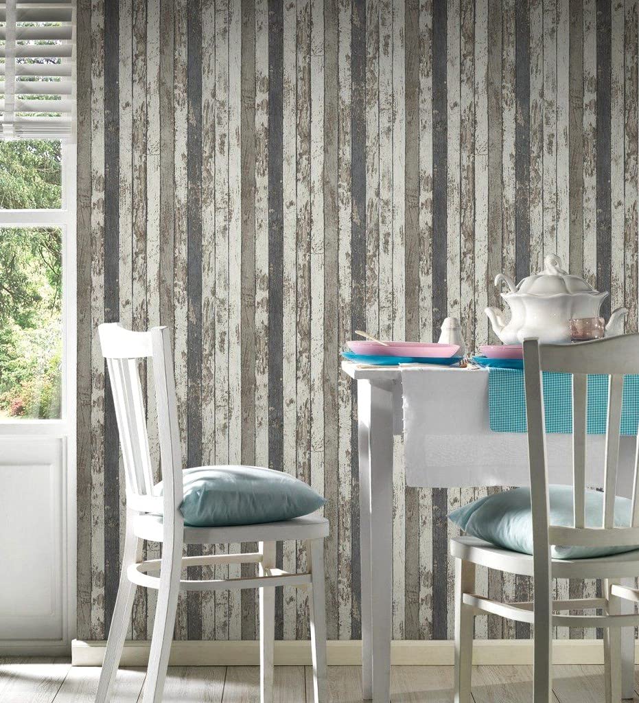 GAULAN 453896 - Vlies-Vinyltapete, Strapazierfähig, Abwaschbar. Beige Holzlatteffekt-Tapete für Wohnzimmer Küche Bad Esszimmer - Rolle 10 m x 0,53 m