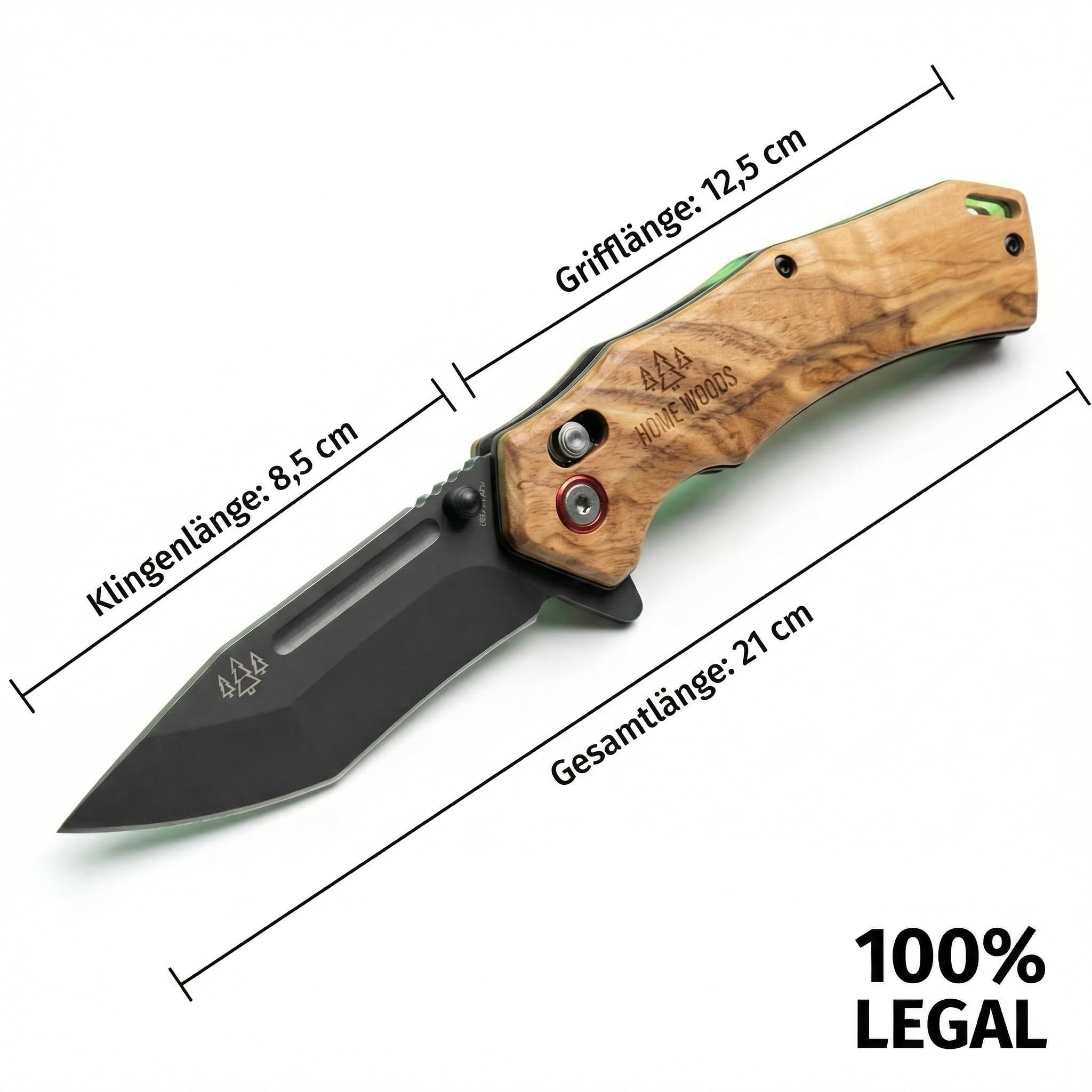 Outdoormesser, Einhandmesser – Klappmesser mit 7Cr17MOV Edelstahlklinge – Ergonomischer Griff mit leuchtendem Rücken – inkl. Ledergürteltasche & Zubehör