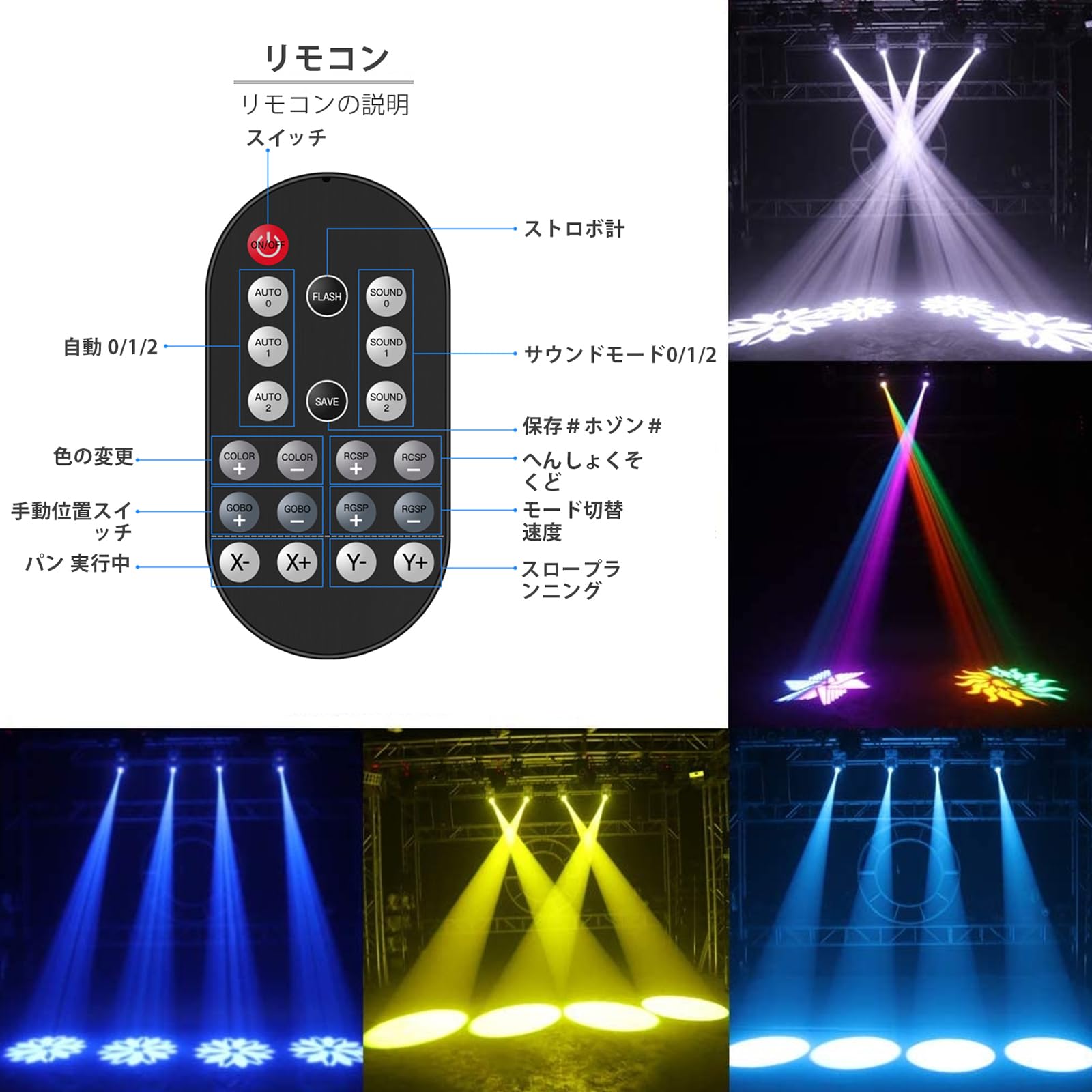 4PCS 50W Moving Head Bühnenlicht Lichteffekt 8 Muster 8 Farben Partylicht mit Fernbedienung 9/11 Kanäle Gobo LED Strahler dmx512 für DJ Bar Club Disco