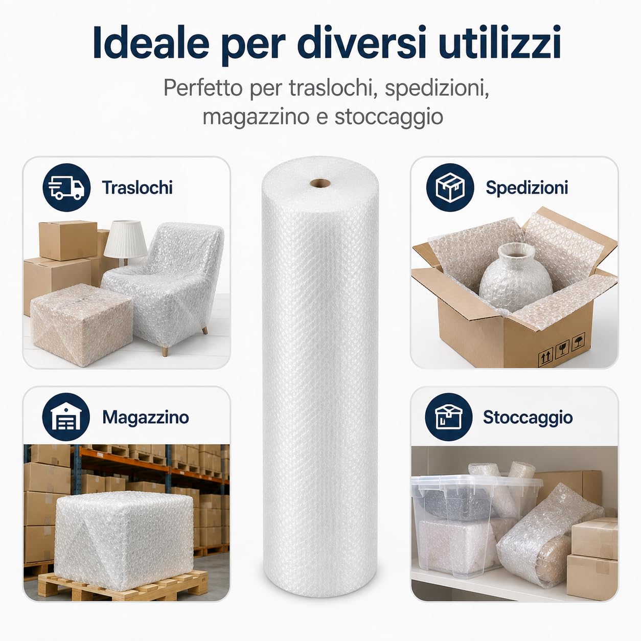 All4All Pluriball per Imballaggio 150 cm x 50 m, 75 m², Spessore 50 µm, Rotolo Extra Largo, Protezione Antiurto per Traslochi, Mobili e Oggetti Fragili