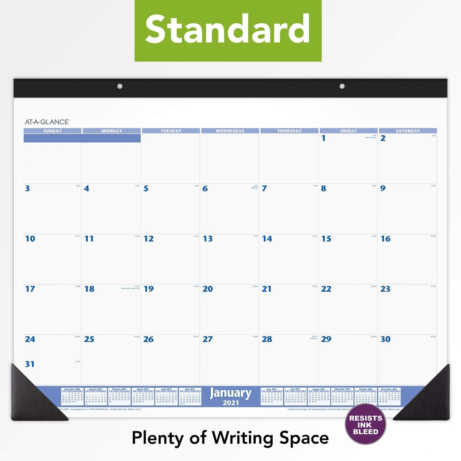 2021 Desk Calendar by AT-A-GLANCE, Monthly Desk Pad, 21-3/4" x 17", Standard, Blue/Gray (SW2000021)