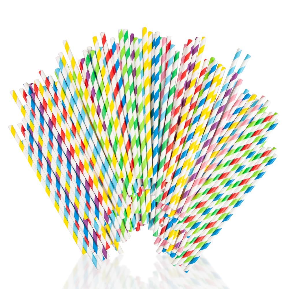 PARTY BUZZ Paper Straws (250 Pack) - Biodegradable, Multicolor, 7.75 inches x 0.25 inches, 250 Count