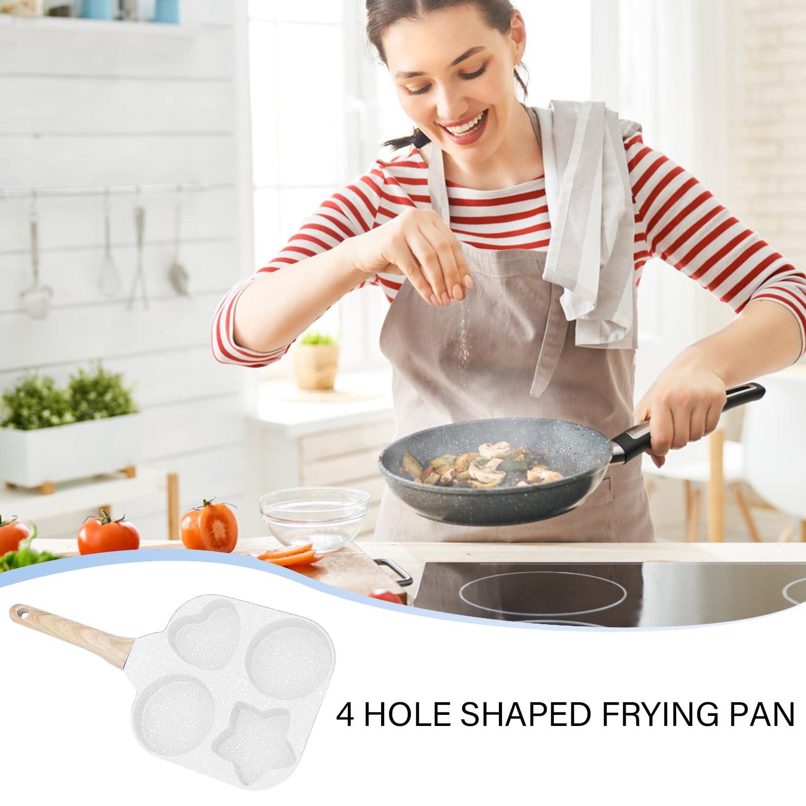 Genérico Sarten Tortitas De 4 Agujeros, Non-stick Sarten Huevo Frito, Para 4 Huevos, Con Corazón Y Estrella Puntas, Aleación Aluminio, Ideal Para Cocinas Y Inducción, 18cm,