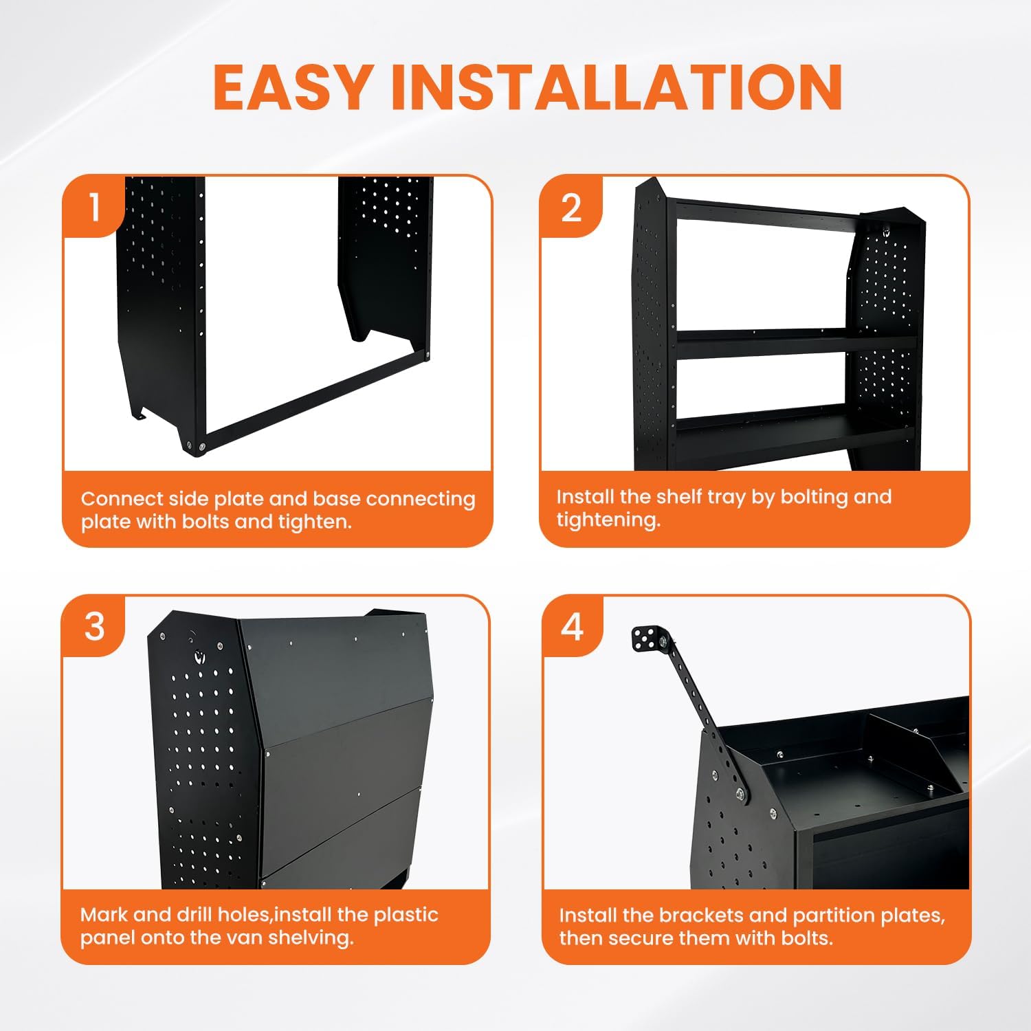 Cargo Van Shelving Storage System Low/Mid/High Roof Steel Van Shelves Fit for Ford Transit,GM,NV,Promaster,Sprinter and Metris,52" W x 46" H x 13" D