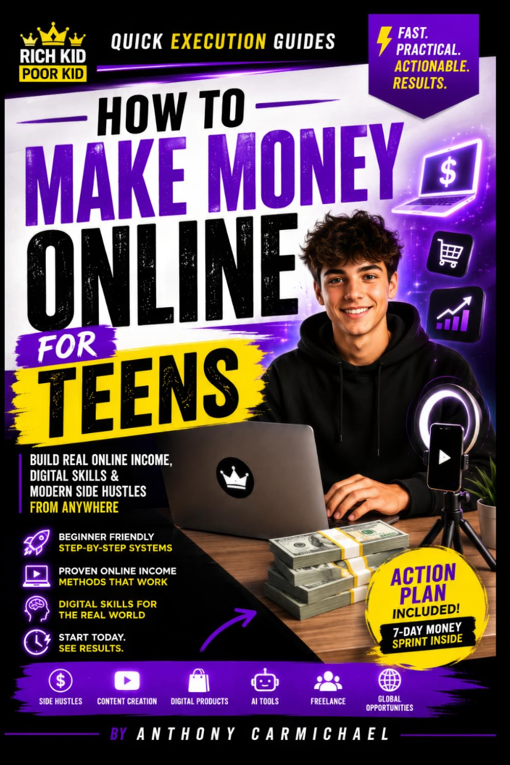 HOW TO MAKE MONEY ONLINE FOR TEENS: Side Hustles, Online Business, Content Creation, AI Tools & Digital Skills for Beginners (Rich Kid Poor Kid QUICK EXECUTION GUIDE SERIES)
