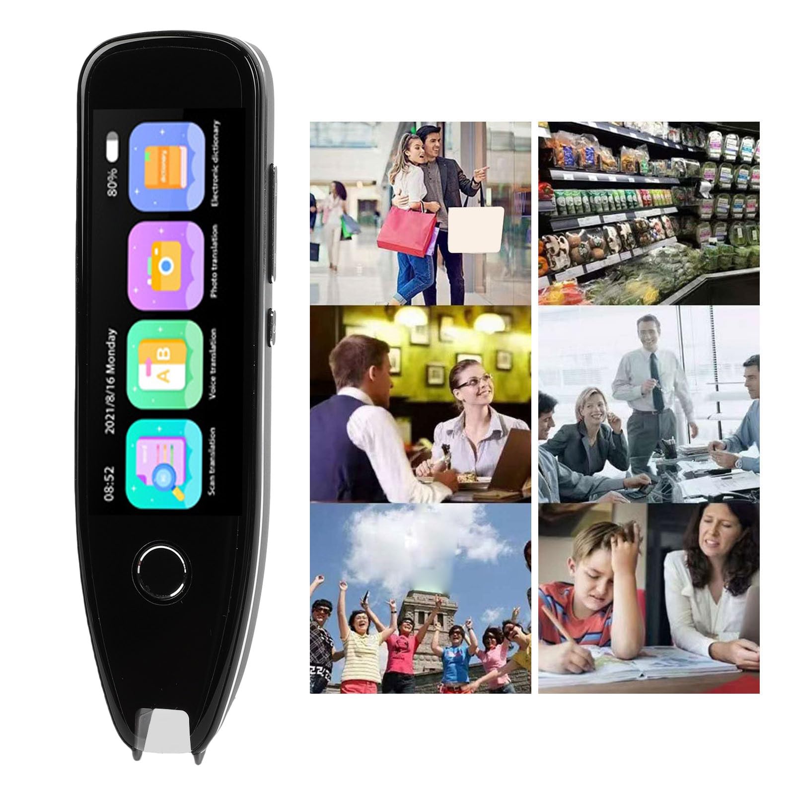 Sxhlseller Digitaler Übersetzerstift mit Text-to-Speech, Integriertem Wörterbuch, Unterstützung Mehrerer Sprachen, Offline-Übersetzung, WLAN und Bluetooth, 3,5-Zoll-Bildschirm für Reisen,