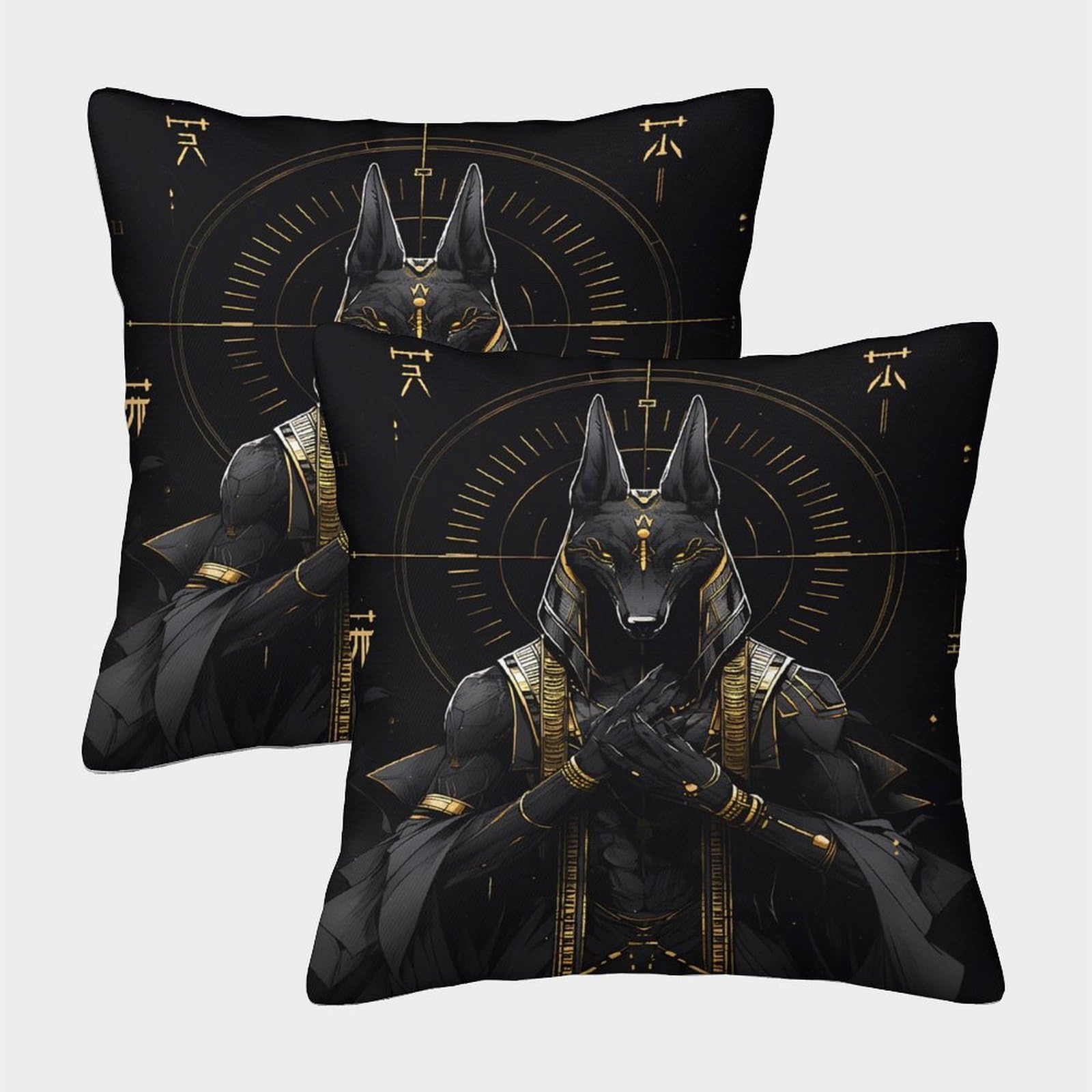 GXYUAOIEF Mythical God Cushion Covers Set of 2 Ancient Egyptian Style Square Cushion Case for Sofa Couch with Invisible Zip Furniture Decorative 45x45cm