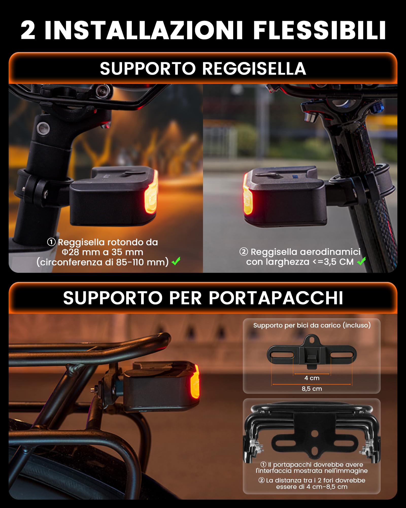 RAVEMEN NT101 Fanale Posteriore Intelligente per Bicicletta con Segnale di svolta, 6 modalità Impermeabile Luce Posteriore di Avvertimento con Telecomando
