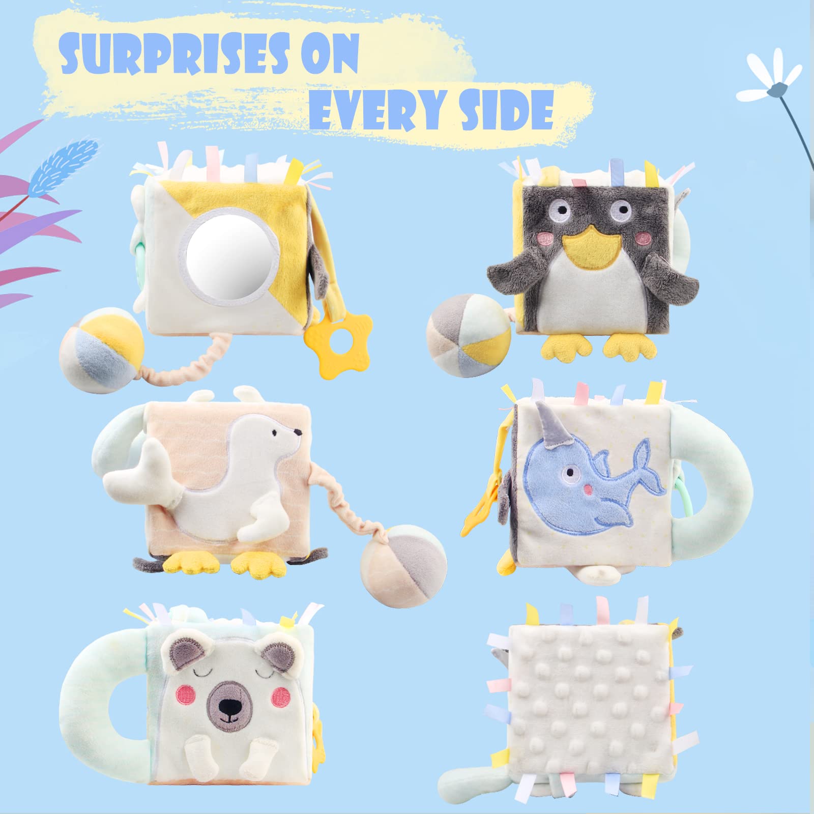 Cubo de actividades para bebés, juguetes educativos para bebés, centro de aprendizaje temprano, cubo sensorial, multicolor, juguete para bebés, juguetes para bebés de 0 meses (oso polar) 2