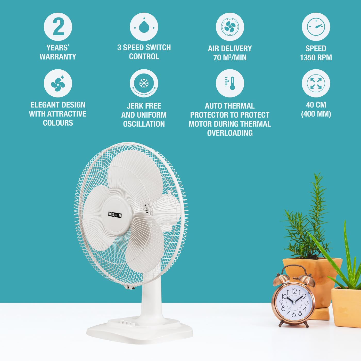 Usha TF Maxx AIR 400MM White WR ISI