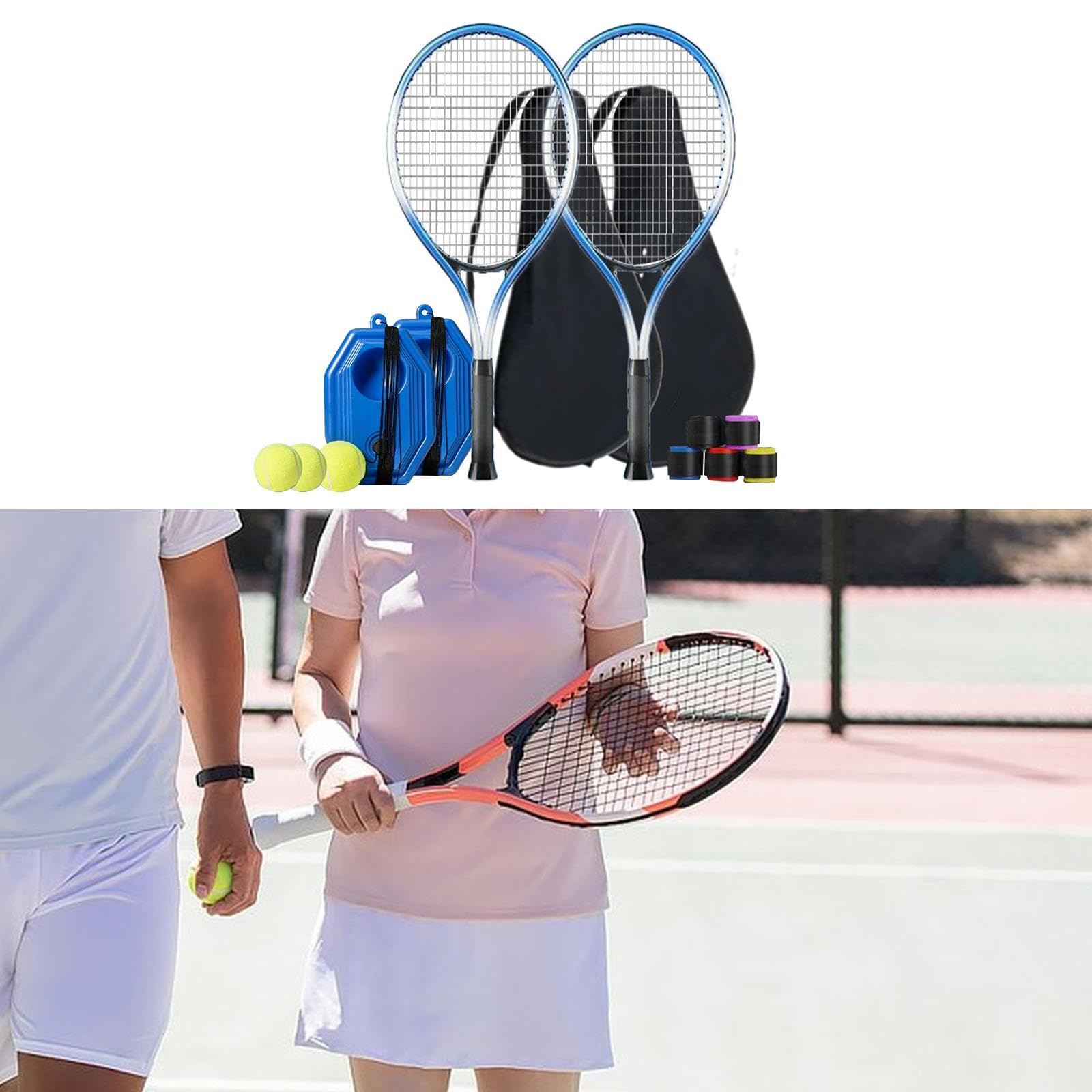2 Pezzi Racchetta da Tennis Strumenti Allenamento Portatile Palle Elastiche Base Antiscivolo in Alluminio Carbonio per Giocatori Amatoriali Adatto a