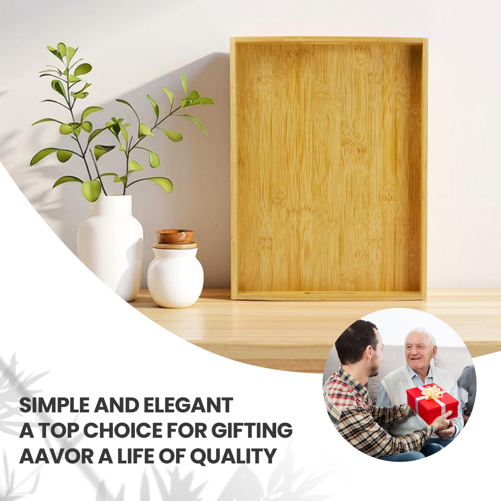 Juego de 2 bandejas de bambú para servir con asas, bandejas decorativas de madera para comer, trabajar y almacenar, adecuadas para su uso en dormitorio, sala de estar, cocina, baño, escenarios