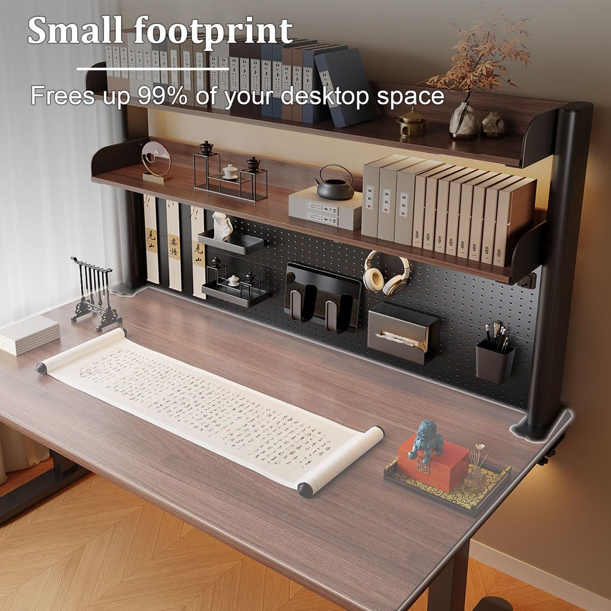 Schreibtisch-Bücherregal aus Holz mit 2/3 Etagen, Stecktafel und Zubehör, aufsteckbarer Tisch-Organizer für Heimbüro und Wohnheim, 90 x 38 cm / 35.4x14.9in