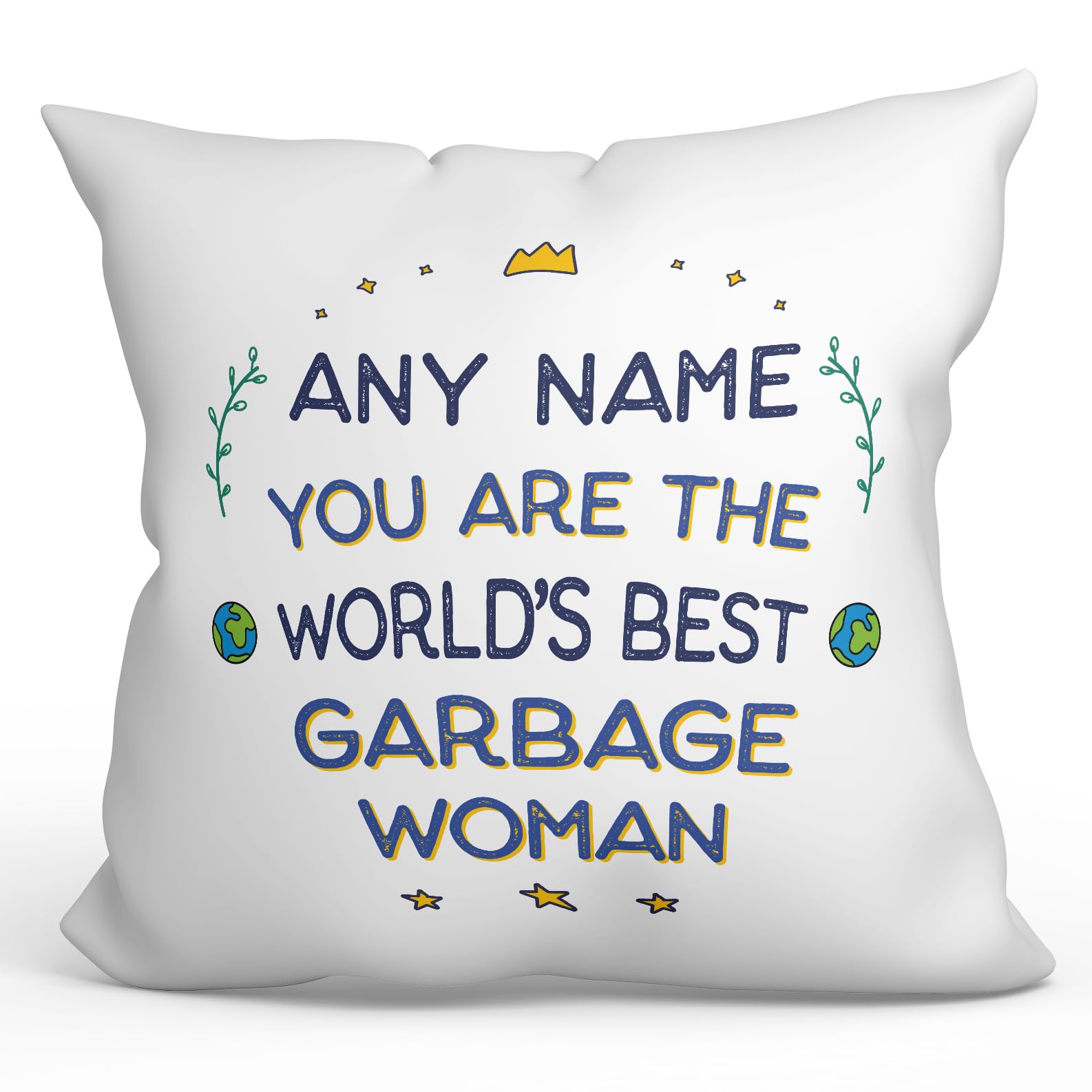 MUGFFINS Personalised Cushion for GARBAGE WOMAN woman Padding included - in English - World's Best - Funny custom gift - Pillow: cover and filling 15.7x15.7 inches — image 1