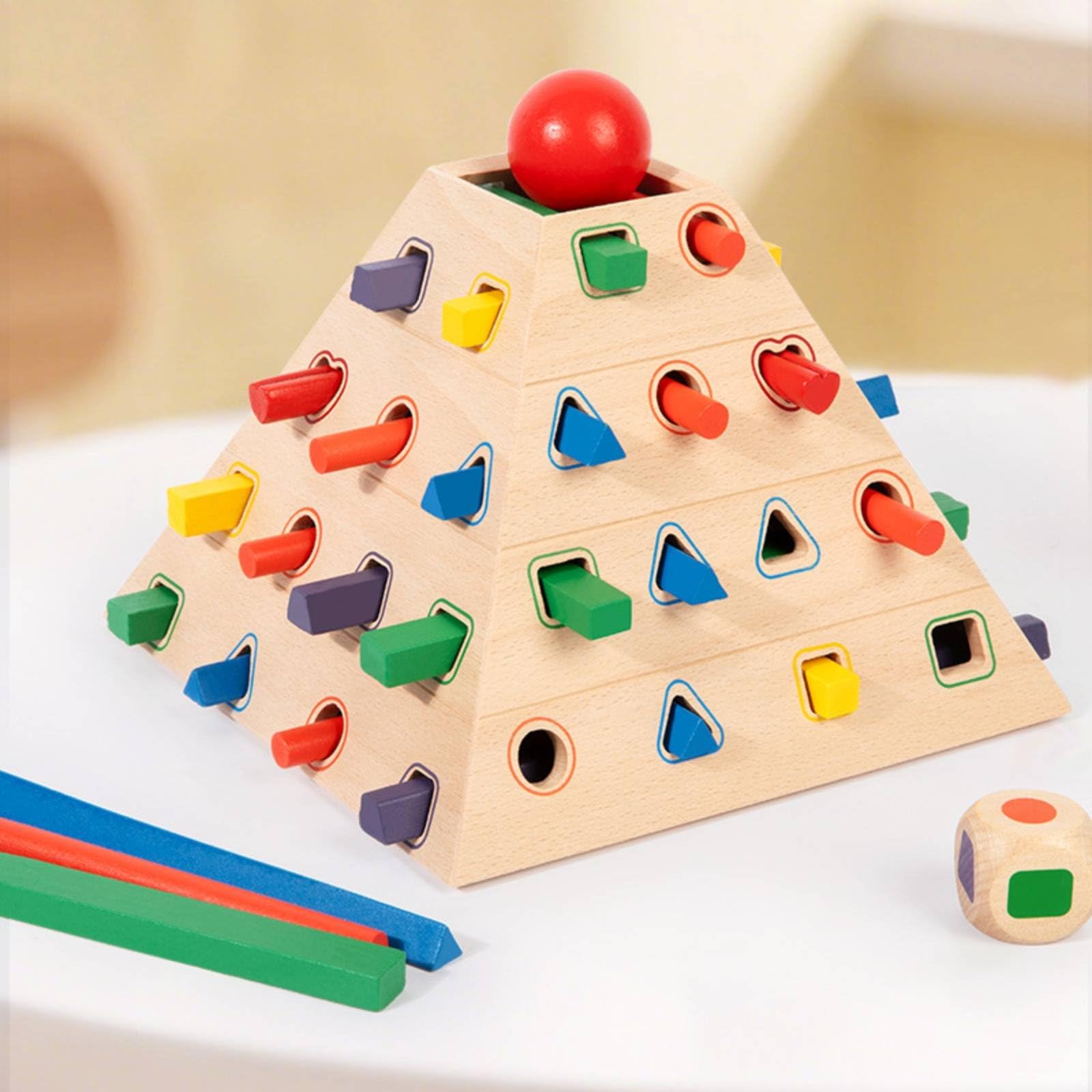 Ziehstab-Spiel Feinmotorik Holz-Balancierspiel Farbenlernen Pädagogisch Holzspiel für Kinder