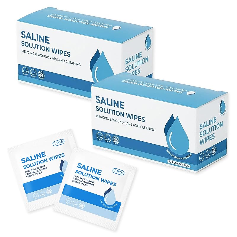 Lenços com solução salina RSQAZQ para cuidados de piercing, pacote com 100 unidades