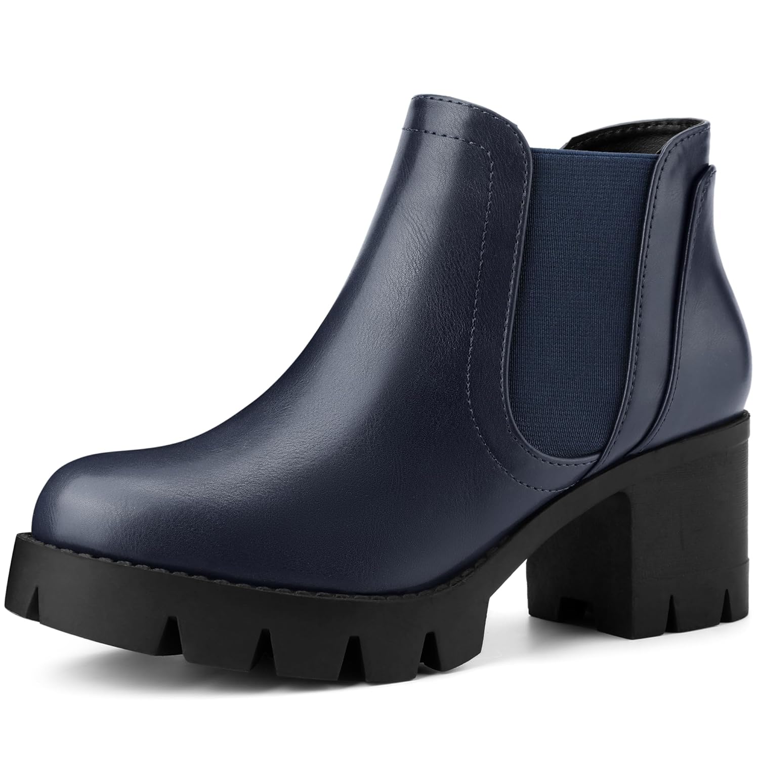 Allegra K Womens Lug Sole Chunky Heel Chelsea Ankle Boots