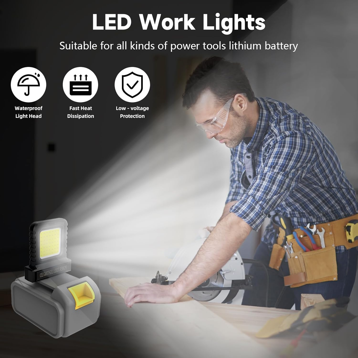 High Brightness Floodlight, for All Power Tool Batteries, Cordless Flood Light, Universal LED Work Lights for Workshop Garage, Fishing Camping (2)