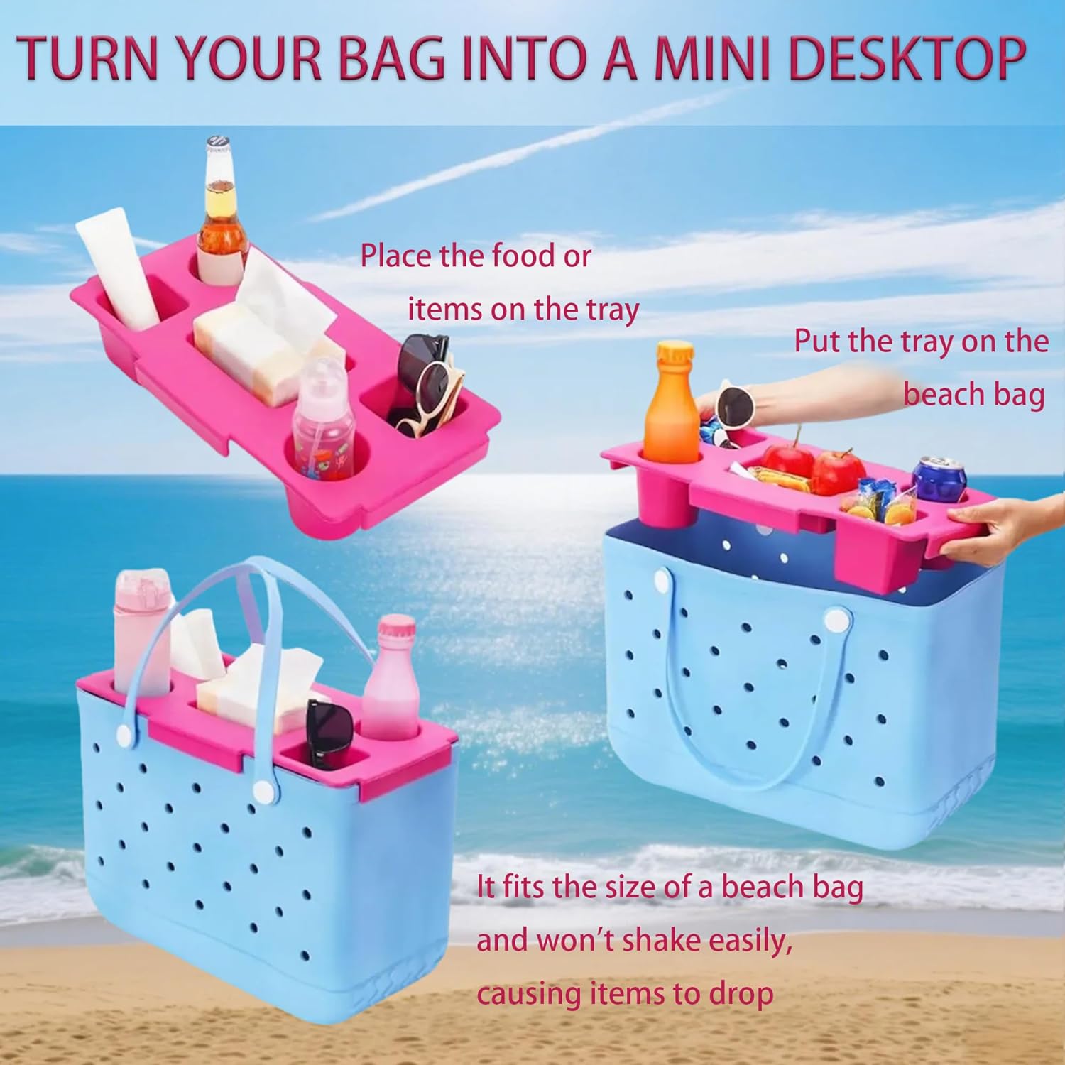 top cup & phone holder tray compatible with bogg bag xl waterproof eva accessories instant desktop conversion divider organizer women girls for travel rubber beach bag cell phone holder dividers