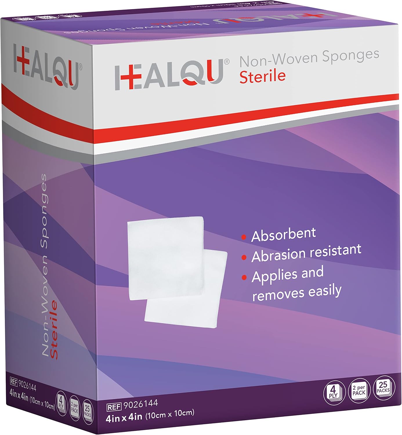 HEALQU Gauze Pads - 4x4" Box of 50 Gauze Sponges- 25 Sterile Packs of 2 Pads, Non-Woven Surgical Sponges - Super Absorbent Medical Gauze Sponges for Wound Dressing, Debridement, Cleaning, Prepping