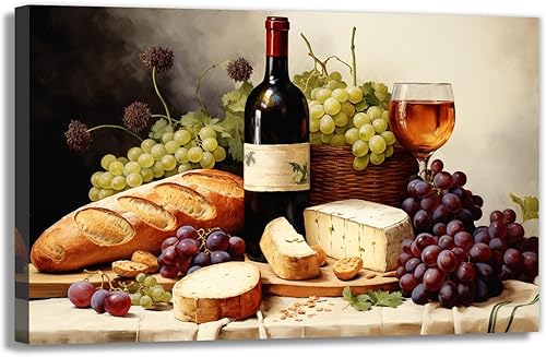Miniatura 9 de OAAPITI Cuadros de Cocina Decoración de Pared Acuarela Vino Uva Pan Impresión en Lienzo Pinturas Abstractas de Frutas y Alimentos para Comedor Casa