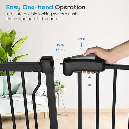 Miniatura 4 de Puerta de bebé extra ancha para escaleras con puerta, 30 pulgadas de alto 57.1 a 66.5 pulgadas de ancho, fácil de instalar, puerta para perros en