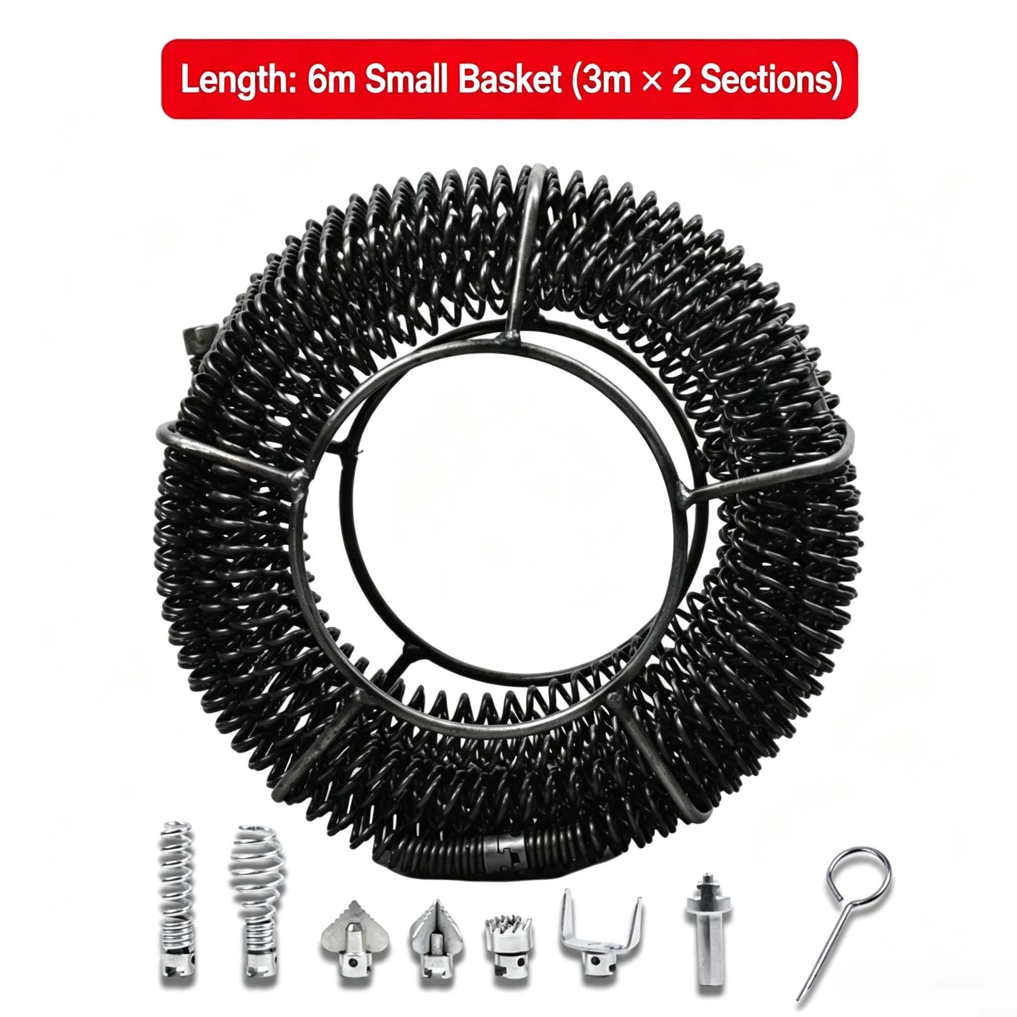 Spirale Sturatubi Acciaio 6m con 7 per punte Anti-Rottura Spirale(Small Basket 6)