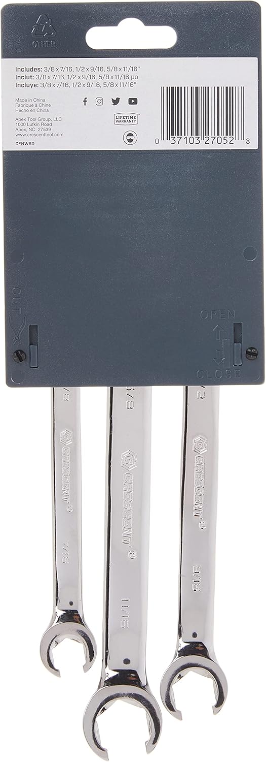 Crescent 3 Pc. Flare Nut SAE Wrench Set - CFNWS0, Grey