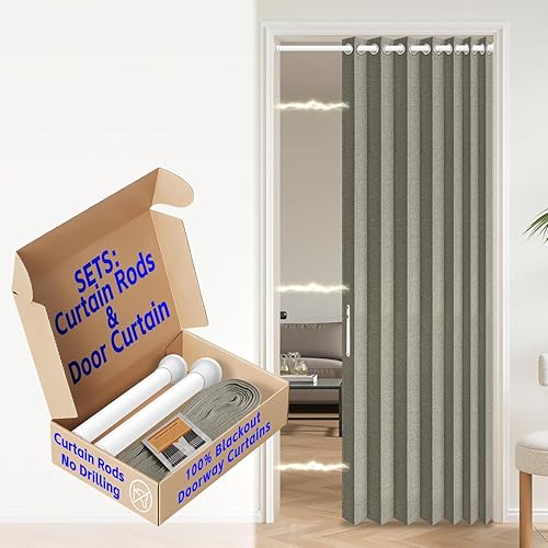Miniatura 18 de AJAZZ Cortinas de puerta corredera 100% opacas para puertas, puertas de acordeón para puerta, cortina magnética para puerta para dormitorio, sala