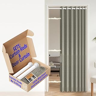 AJAZZ 100% Blackout Accordion Doors Interior Invisible Folding Door Magnetic Door Curtain for Bedroom Living Room Doorway Curtain Sets Included Rod, 1Pack, W45 x L80 Inch, Grey