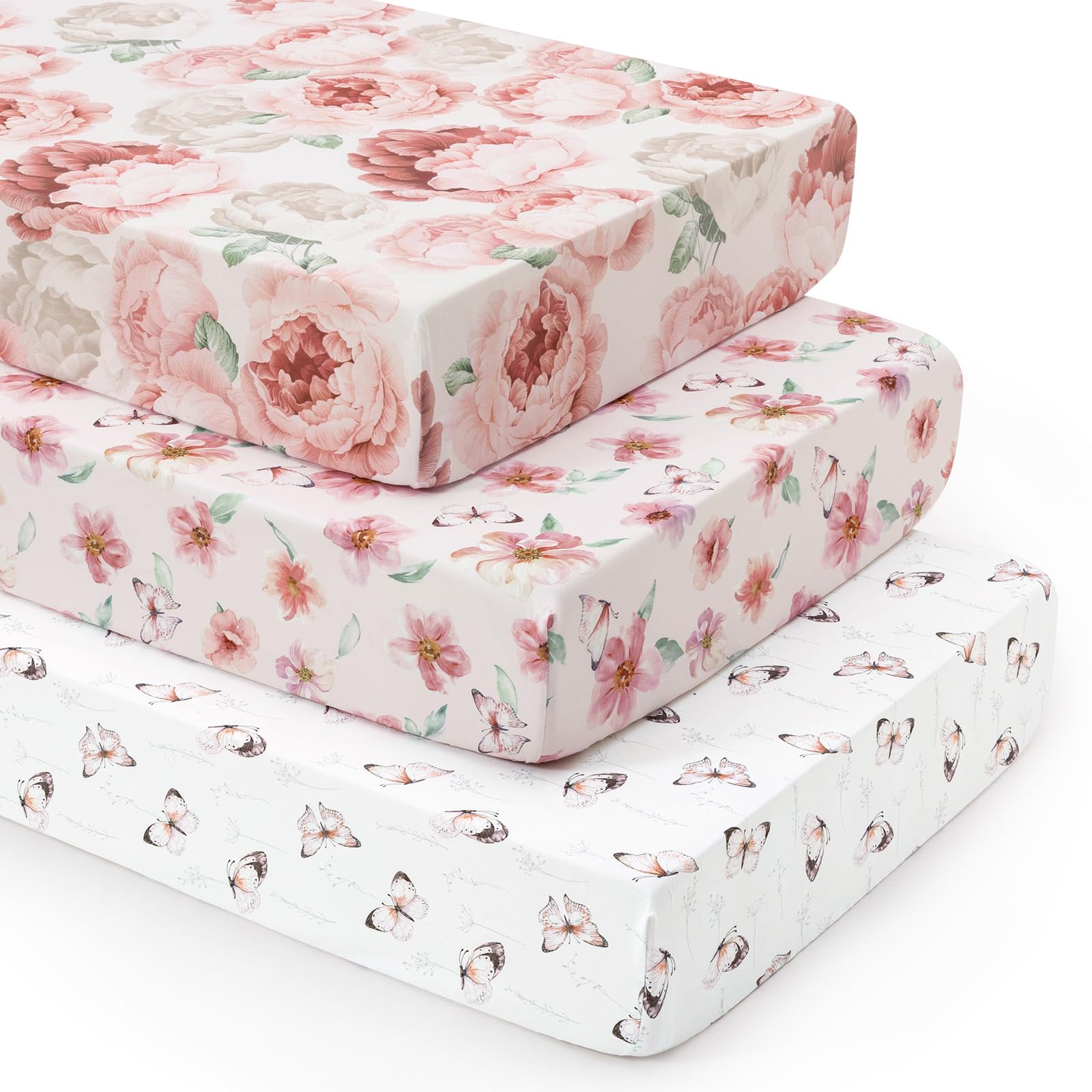 david's kids 3 pack fitted crib sheets, ultra soft breathable comfortable baby sheet set for boys girls neutral, 28x52 inch fits standard crib and toddler mattresses, floral