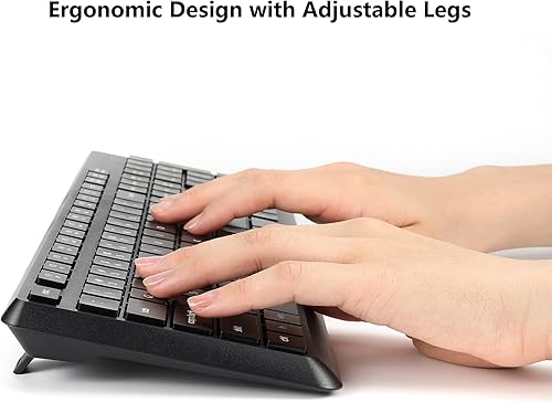 Vista 4 de Combo de teclado y ratón inalámbrico para Windows, combo de teclado y ratón inalámbrico externo de computadora de tamaño completo 2.4G para laptop