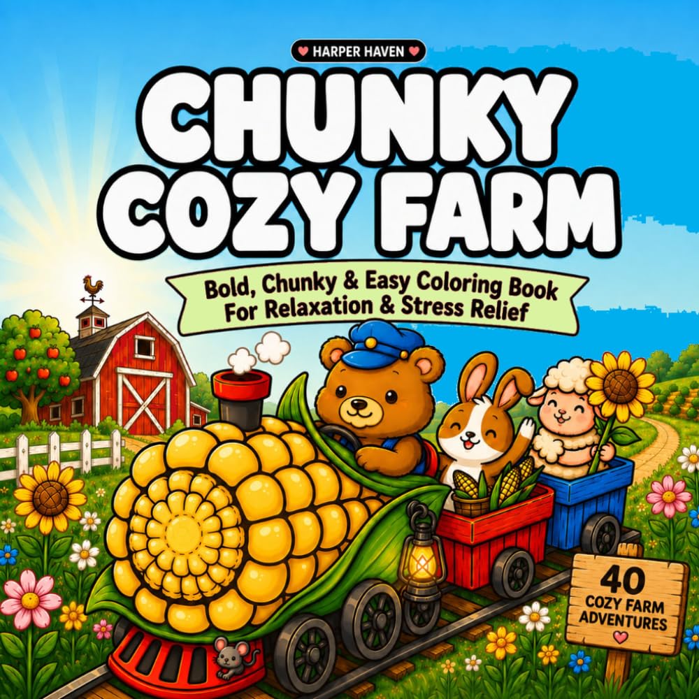 Chunky Cozy Farm: Bold, Chunky & Easy Coloring Book For Relaxation & Stress Relief
