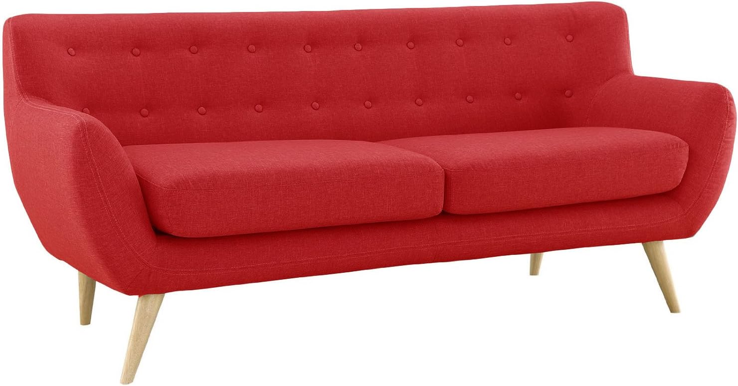 Mid-Century Modern Linen Fabric Sofa, Loveseat in Colors Light Grey, Polo Blue, Sky blue, Yellow and Red (Red, 3 Seater)